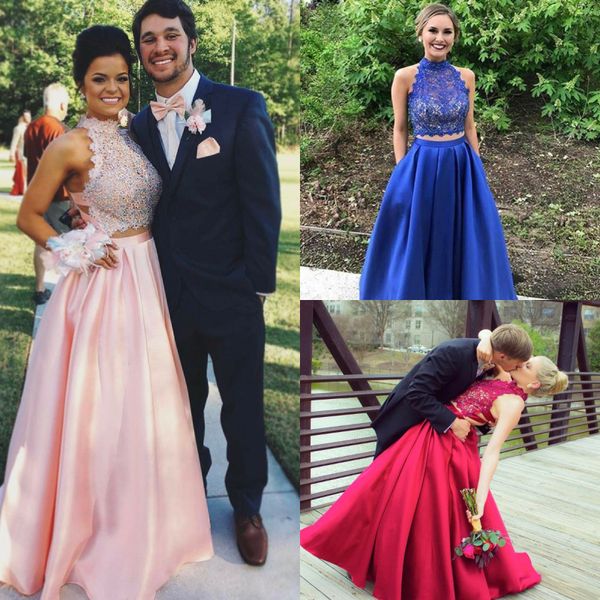 fitted two piece prom dresses high neck beaded lace full length satin evening party gowns backless plus size sweet 16 dress, Black
fitted two piece prom dresses high neck beaded lace full length satin evening party gowns backless plus size sweet 16 dress, Black