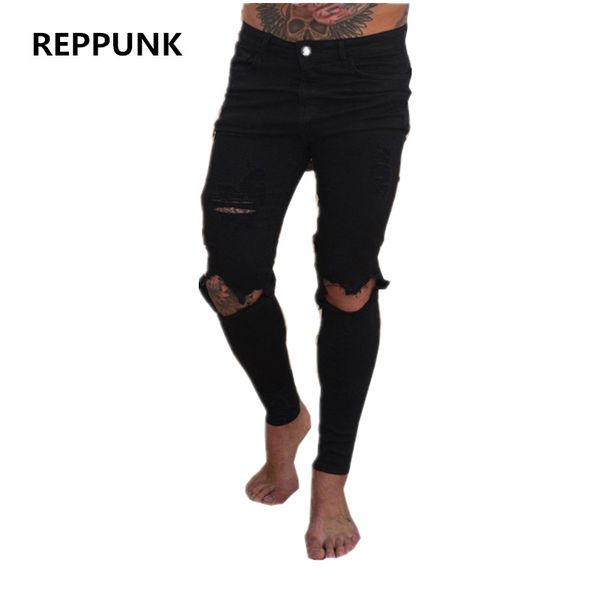 reppunk streetwear hiphop fashion men 's knee hole slim solid color black stretch denim trousers biker motorcycle trousers, Blue
reppunk streetwear hiphop fashion men 's knee hole slim solid color black stretch denim trousers biker motorcycle trousers, Blue