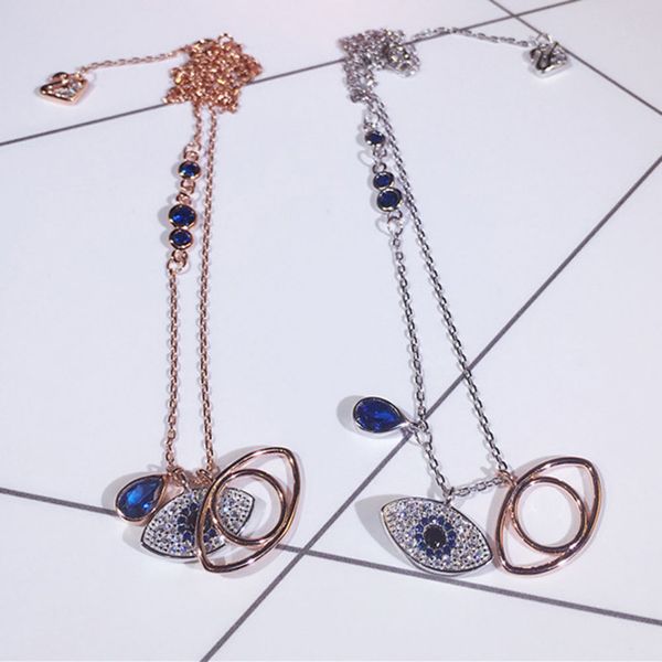double blue evil eyes short necklace for women gold color cubic zirconia charm, Silver
double blue evil eyes short necklace for women gold color cubic zirconia charm, Silver