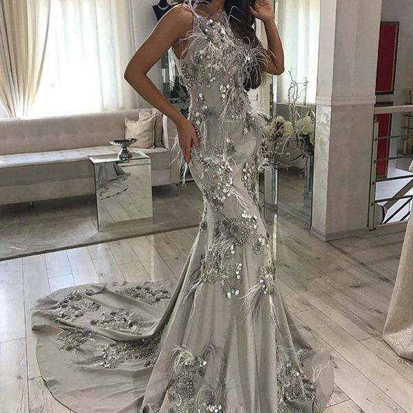 crystal beaded feather prom dresses 2018 jewel neck sleeveless sweep train party dress glamorous long evening dress women formal gowns, Black
crystal beaded feather prom dresses 2018 jewel neck sleeveless sweep train party dress glamorous long evening dress women formal gowns, Black