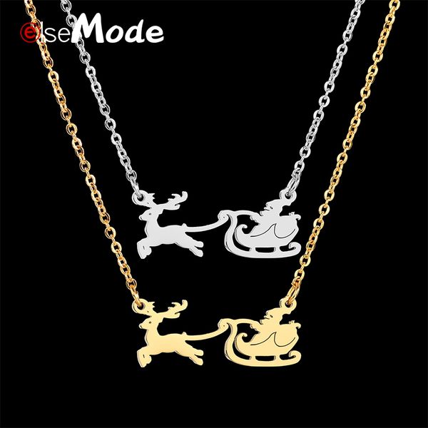 

elsemode christmas santa claus reindeer necklaces for women men stainless steel animal elk deer antlers link chain clavicle, Silver