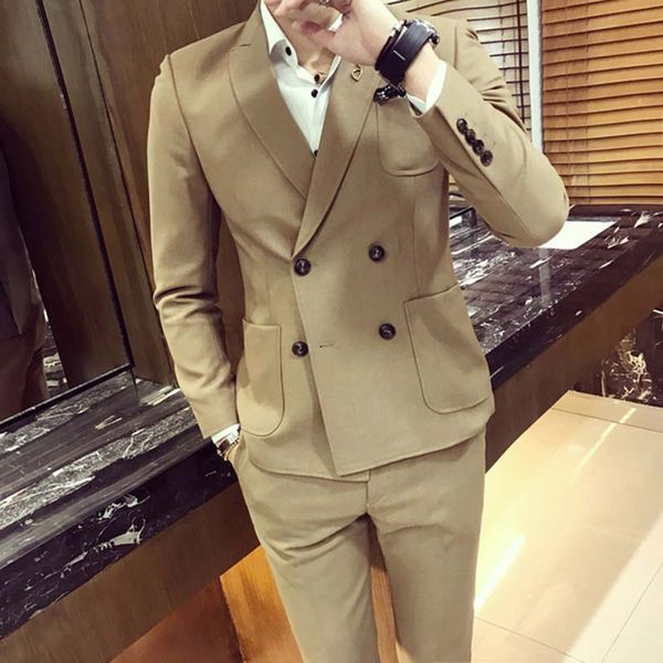 2017 khaki tuxedo mens suits blazers with pants ternos masculinos slim fit men double breasted british style prom suit, White;black
2017 khaki tuxedo mens suits blazers with pants ternos masculinos slim fit men double breasted british style prom suit, White;black