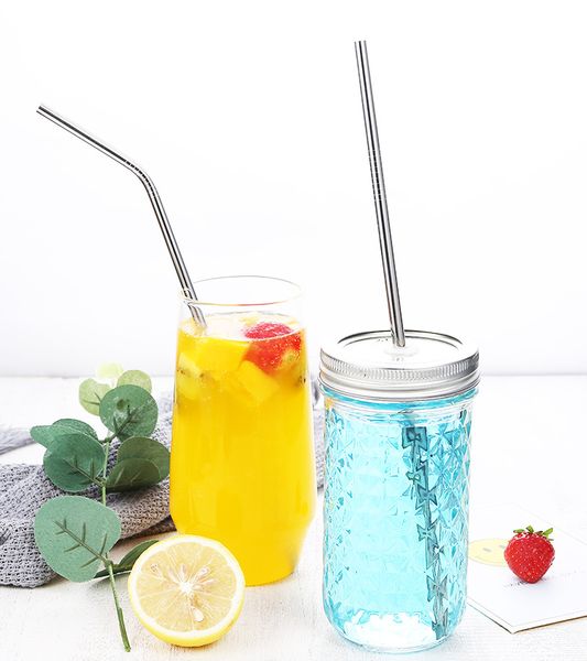 Reusable Stainless Steel Drink Straw Eco-friendly 8.5 Inch Straight Bend Metal Drinking Straws Party Bar Kitchenware Accessories