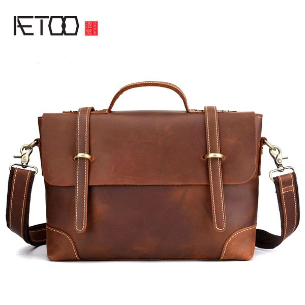 

aetoo leather retro men's bag casual postman portable briefcase shoulder slung european and american tide bag crazy horse
