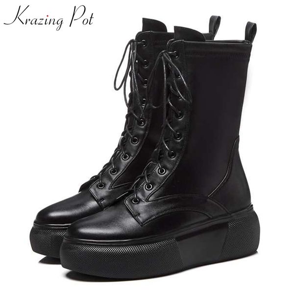 krazing pot 2018 genuine leather sheep suede wedges high heels round toe thick bottom model move star mid-calf boots l91, Black
krazing pot 2018 genuine leather sheep suede wedges high heels round toe thick bottom model move star mid-calf boots l91, Black