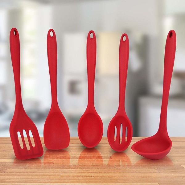 behokic 5 pcs silicone kitchen utensil set kit spatula scoop ladle mixing spoon sloed spoon cocina utensilio de conjunto red
behokic 5 pcs silicone kitchen utensil set kit spatula scoop ladle mixing spoon sloed spoon cocina utensilio de conjunto red