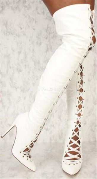 women design pointed toe lace-up over knee thin heel gladiator boots cut-out white blue high heel long boots party shoes, Black
women design pointed toe lace-up over knee thin heel gladiator boots cut-out white blue high heel long boots party shoes, Black
