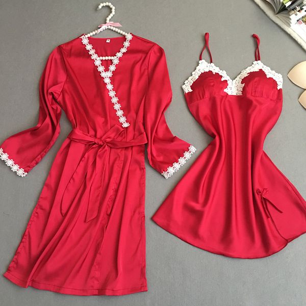 lace soft v neck women's pajamas set sashes two piece solid satin fashion women night dress 2018 bridesmaid robe, Black;red
lace soft v neck women's pajamas set sashes two piece solid satin fashion women night dress 2018 bridesmaid robe, Black;red