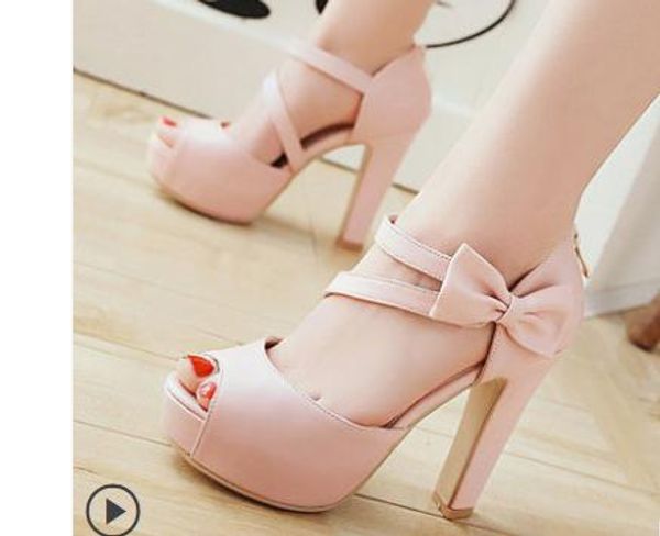 send summer new style high heels waterproof table coarse heel sandals women's refreshing bowknot, Black
send summer new style high heels waterproof table coarse heel sandals women's refreshing bowknot, Black