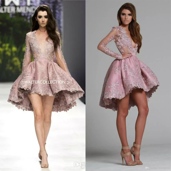 short prom dresses plunging neck long sleeves lace applique evening gowns high-low cocktail party dresses robes de soirée, Black
short prom dresses plunging neck long sleeves lace applique evening gowns high-low cocktail party dresses robes de soirée, Black