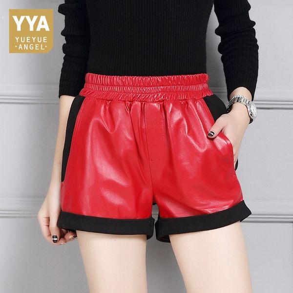 chic patchwork wide leg short pants women elastic waist pocket ladies mini shorts streetwear winter casual black leather shorts, White;black
chic patchwork wide leg short pants women elastic waist pocket ladies mini shorts streetwear winter casual black leather shorts, White;black
