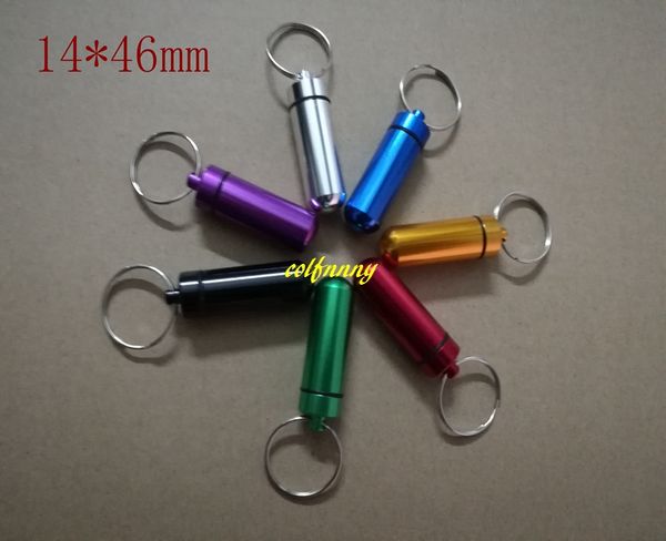 

50pcs/lot Free Shipping 14*46mm DIY Keychain Pill Box WaterProof Aluminum Pill Cases Bottle Holder Container