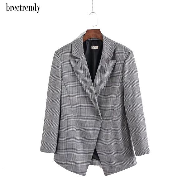 

x834 women autumn fashion black white checked covered button blazer brief houndstooth office ladies outwear blazers coat, White;black