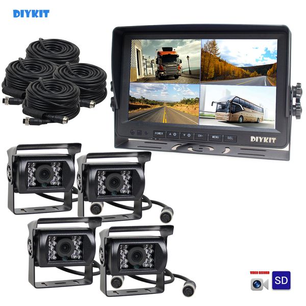

diykit ahd 9inch split quad car monitor 960p ahd ir night vision rear view camera waterproof with sd card video recording