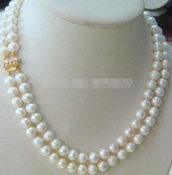 natural south sea 2row 8-9mm white round pearl necklace 18 inch, Silver 
natural south sea 2row 8-9mm white round pearl necklace 18 inch, Silver