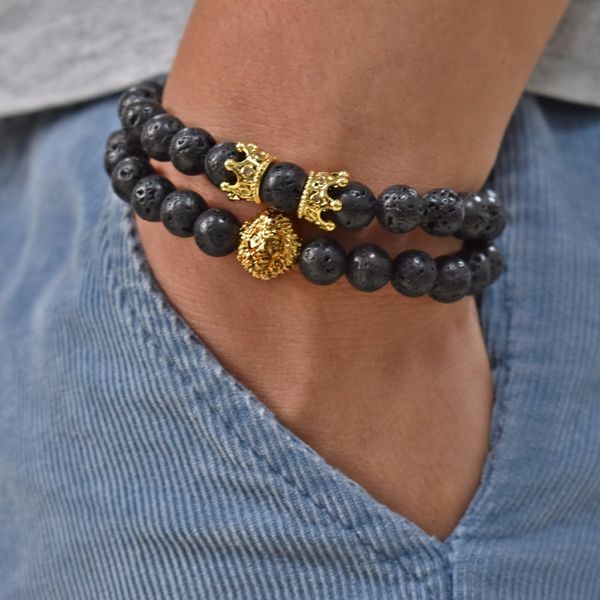Classic Animal Charm Bracelet Lion Head with Crown Bracelet 8mm Natural lava Stone Pave CZ Crowns Men Women Couple Jewelry
Classic Animal Charm Bracelet Lion Head with Crown Bracelet 8mm Natural lava Stone Pave CZ Crowns Men Women Couple Jewelry