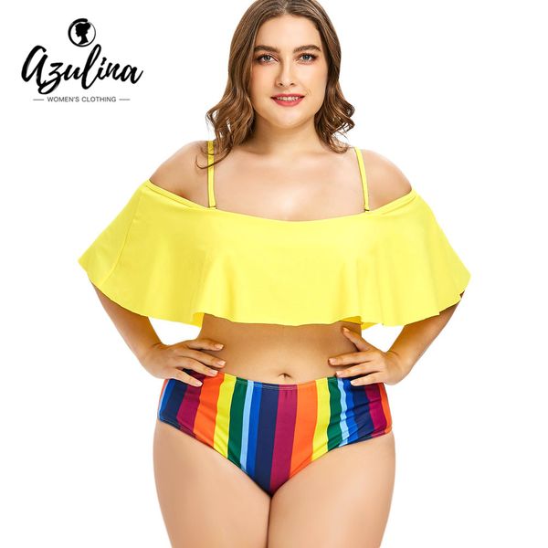 azulina plus size rainbow striped print two piece set summer beachwear padded cold shoulder crop high waist briefs women set, Gray
azulina plus size rainbow striped print two piece set summer beachwear padded cold shoulder crop high waist briefs women set, Gray