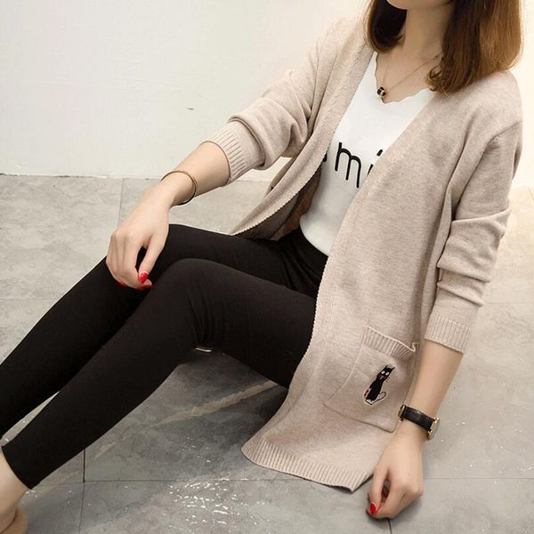 2018 new autumn winter long knited woman sweater female casual cute cat loose ladies fashion warm cardigan comfortable jumper, White;black
2018 new autumn winter long knited woman sweater female casual cute cat loose ladies fashion warm cardigan comfortable jumper, White;black
