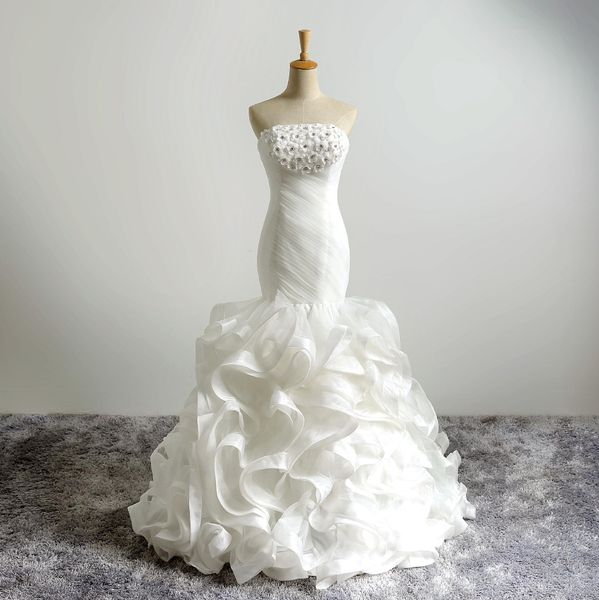 ruffles organza mermaid wedding dress strapless crystals flower floor length gorgeous bridal gowns custom size, White
ruffles organza mermaid wedding dress strapless crystals flower floor length gorgeous bridal gowns custom size, White