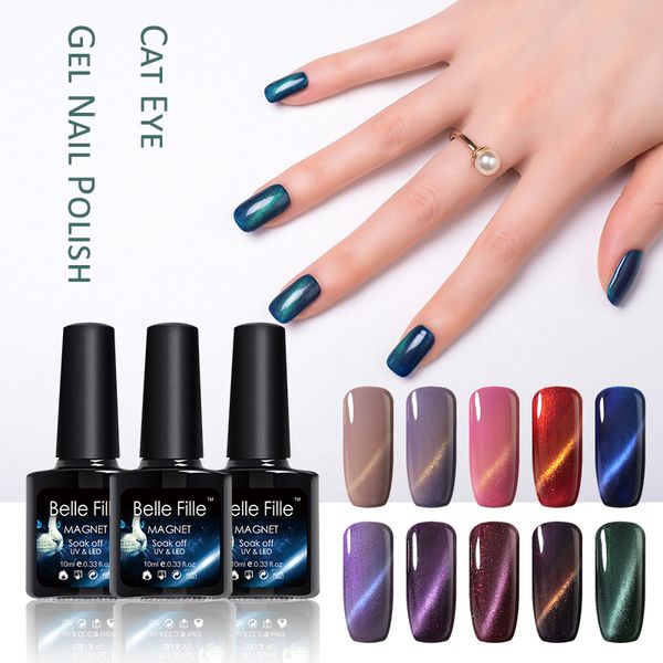 

belle fille cat eye uv gel nail polish professional nail gel lacquer varnish agate red sapphire blue brown color, Red;pink