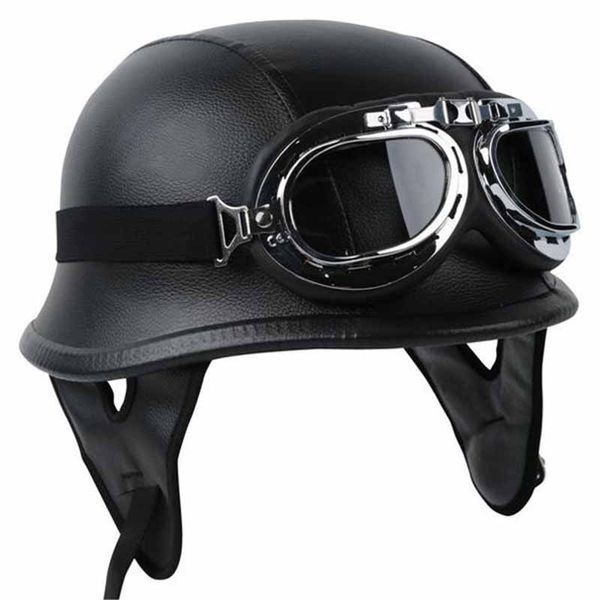 

MAYITR черный мотоцикл точка немецкий стиль половина шлем + очки для Harley байкер пилот унисекс мотоциклетные шлемы M/L / XL размер