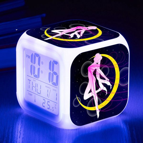 

japan movie/tv sailor moon led alarm clock kids watch luminous 7 color flash digital clocks reloj despertador saat wekker reveil