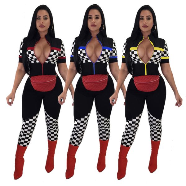 plus size sport wear tracksuit women jumpsuits new arrive style plaid romper o-neck short sleeve bodycon playsuit, Black;white 
plus size sport wear tracksuit women jumpsuits new arrive style plaid romper o-neck short sleeve bodycon playsuit, Black;white