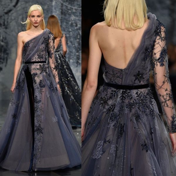 ziad nakad latest one shoulder evening dresses luxury beaded sequins crystal velvet long sleeve customized a line party formal prom dresses, Black;red
ziad nakad latest one shoulder evening dresses luxury beaded sequins crystal velvet long sleeve customized a line party formal prom dresses, Black;red