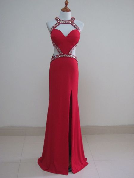 beaded long split evening dresses 2019 hollow out floor length sheath prom dress red party dress, Black;red
beaded long split evening dresses 2019 hollow out floor length sheath prom dress red party dress, Black;red