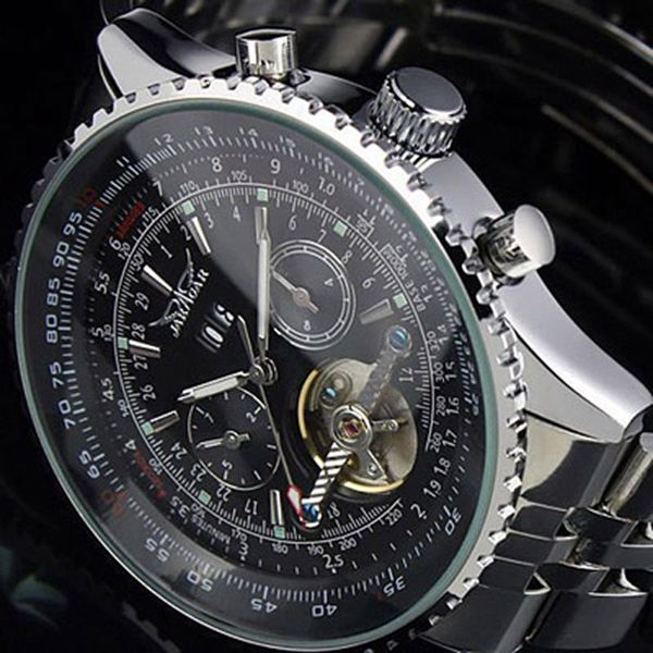 new jaragar brand big face three dial calendar stainless steel automatic mechanical watches for men hodinky, Slivery;brown 
new jaragar brand big face three dial calendar stainless steel automatic mechanical watches for men hodinky, Slivery;brown