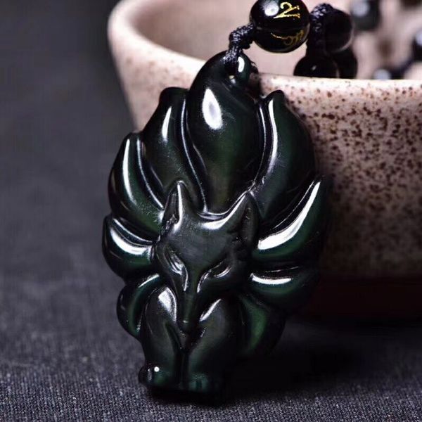 natural rainbow eye obsidian ninetailed fox pendant female male vintage crystal jewelry, Silver
natural rainbow eye obsidian ninetailed fox pendant female male vintage crystal jewelry, Silver