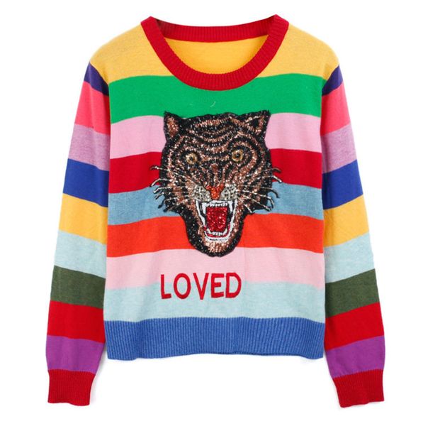 women pullovers knitting rainbow tiger head colorful stripe o-neck loose knitted female pullovers kintted knitting sweaters s18100903, White;black
women pullovers knitting rainbow tiger head colorful stripe o-neck loose knitted female pullovers kintted knitting sweaters s18100903, White;black