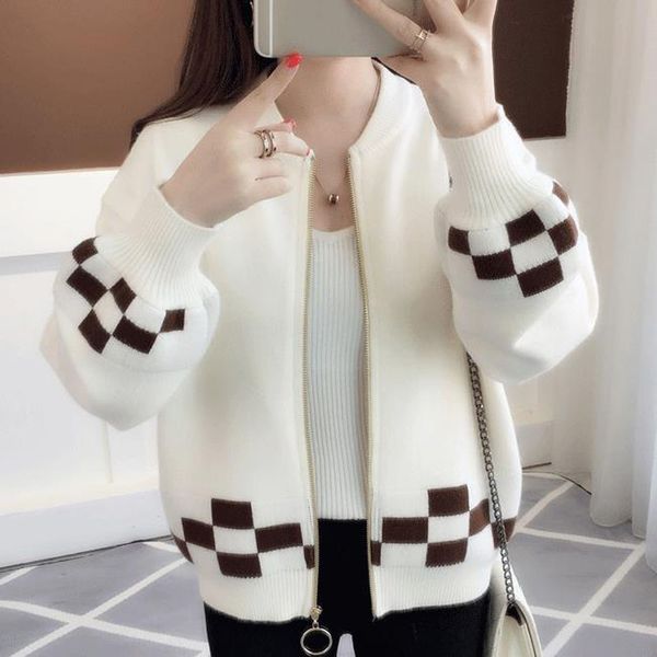 women sweater cardigan zipper 2018 new autumn and winter short female knitted coat student korean style red yellow blue a58, White;black
women sweater cardigan zipper 2018 new autumn and winter short female knitted coat student korean style red yellow blue a58, White;black
