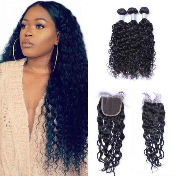 3 brazilian hair bundles with closure human hair weave with closure water wave natural black hair wefts, Black;brown
3 brazilian hair bundles with closure human hair weave with closure water wave natural black hair wefts, Black;brown