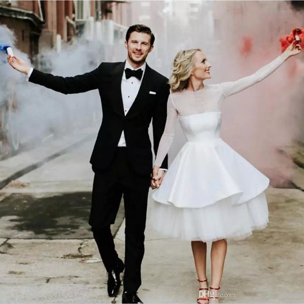 see through long sleeve 50s vintage wedding dress satin tulle a line tea length bridal gowns vestido de noiva custom size, White
see through long sleeve 50s vintage wedding dress satin tulle a line tea length bridal gowns vestido de noiva custom size, White
