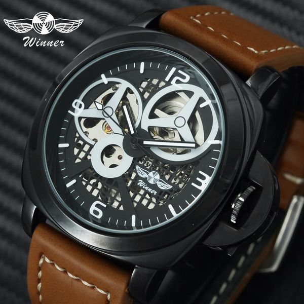 winner auto mechanical watch men leather strap skeleton dial pvd black case fashion casual wristwatch, Slivery;brown
winner auto mechanical watch men leather strap skeleton dial pvd black case fashion casual wristwatch, Slivery;brown