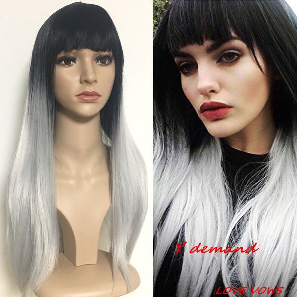 ombre hair long straight wig with bang wholesale silky simulation human hair full wigs for beautiful women in stock, Black
ombre hair long straight wig with bang wholesale silky simulation human hair full wigs for beautiful women in stock, Black