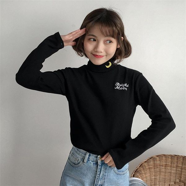 women's t-shirts japan harajuku ladies vintage embroidery moon letter slim turtleneck t-shirt female korean kawaii for women, White
women's t-shirts japan harajuku ladies vintage embroidery moon letter slim turtleneck t-shirt female korean kawaii for women, White