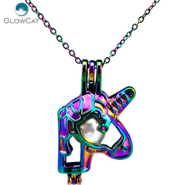 c686 rainbow color unicorn beads cage pendant aroma essential oil diffuser locket necklace, Silver
c686 rainbow color unicorn beads cage pendant aroma essential oil diffuser locket necklace, Silver