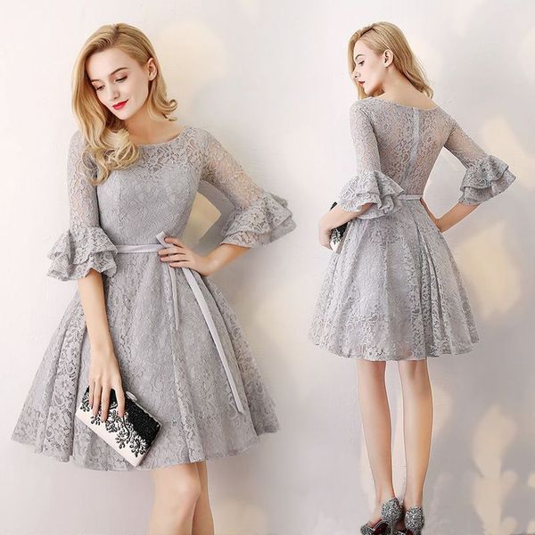 2019 silver gray lace short bridesmaid dresses flare 1/2 long sleeves bow sash knee length wedding guest maid of honor dresses, White;pink
2019 silver gray lace short bridesmaid dresses flare 1/2 long sleeves bow sash knee length wedding guest maid of honor dresses, White;pink