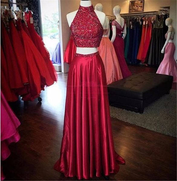 shinning two pieces prom dress high neck crystal beading dark red hollow back side split evening gowns long formal cocktail party dress, Black
shinning two pieces prom dress high neck crystal beading dark red hollow back side split evening gowns long formal cocktail party dress, Black