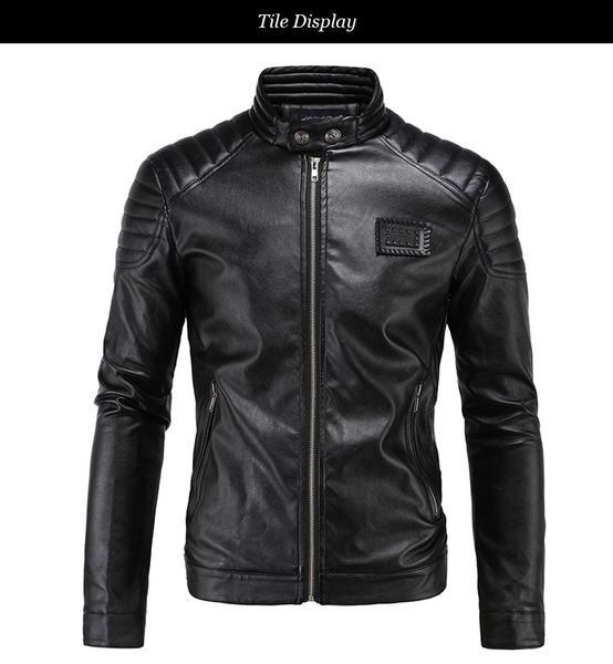Spring Leather Jackets Men Black Biker Jackets Men Quilting Shoulder Rivets Badge Patch Vintage Motorcycle Jackets M-5XL
Spring Leather Jackets Men Black Biker Jackets Men Quilting Shoulder Rivets Badge Patch Vintage Motorcycle Jackets M-5XL