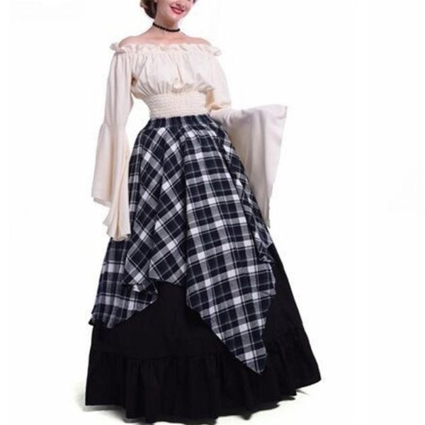 european and american court long sleeve dress female renaissance medieval costume stitching dress set christmas halloween costum, White;black
european and american court long sleeve dress female renaissance medieval costume stitching dress set christmas halloween costum, White;black
