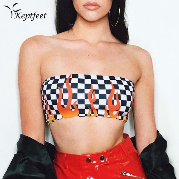 2017 summer punk rock harajuku sports bra black and white plaid contrast colors flame cropped short slim strapless crop top, White;black
2017 summer punk rock harajuku sports bra black and white plaid contrast colors flame cropped short slim strapless crop top, White;black