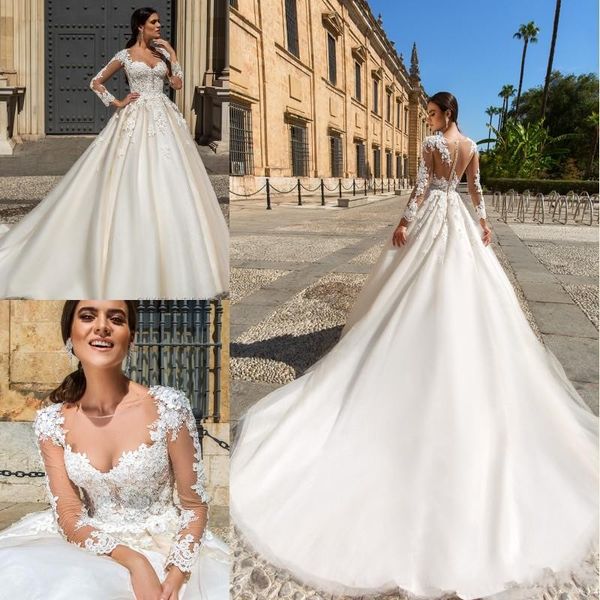 milla nova new fashion wedding dresses lace sheer neck long illusion sleeves sweep train wedding bridal gowns custom made wedding party, White
milla nova new fashion wedding dresses lace sheer neck long illusion sleeves sweep train wedding bridal gowns custom made wedding party, White