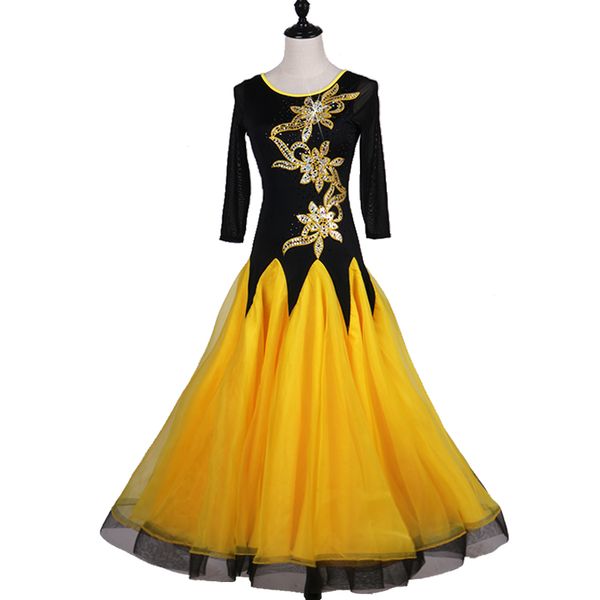 stage wear standard ballroom dress dance competition dresses flamenco yellow with big sheer sequin appliques, Black;red
stage wear standard ballroom dress dance competition dresses flamenco yellow with big sheer sequin appliques, Black;red