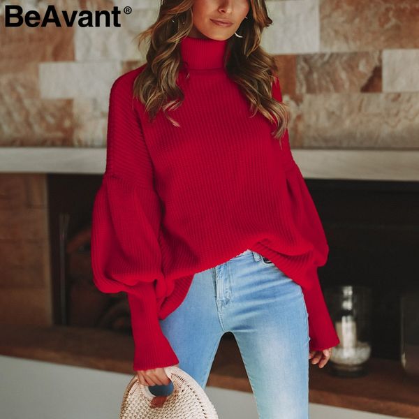 beavant turtleneck knitted sweater pullover women lantern sleeve red autumn sweater 2018 streetwear loose white jumper pullover, White;black
beavant turtleneck knitted sweater pullover women lantern sleeve red autumn sweater 2018 streetwear loose white jumper pullover, White;black