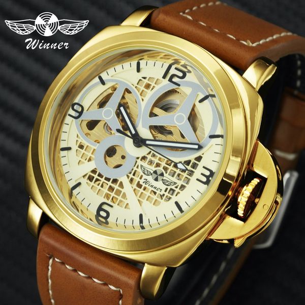 winner mens watches golden automatic mechanical skeleton wristwatch leather strap tonneau dial fashion clock, Slivery;brown
winner mens watches golden automatic mechanical skeleton wristwatch leather strap tonneau dial fashion clock, Slivery;brown