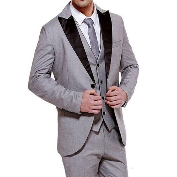 three piece gray business party men suits groom wear 2019 classic black peaked lapel wedding groom tuxedos (jacket + vest+pants), Black;gray
three piece gray business party men suits groom wear 2019 classic black peaked lapel wedding groom tuxedos (jacket + vest+pants), Black;gray