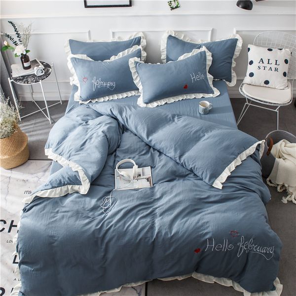 new embroidered yarn washed cotton ruffled four-piece set solid color embroidered wedding set sheet bedding
new embroidered yarn washed cotton ruffled four-piece set solid color embroidered wedding set sheet bedding